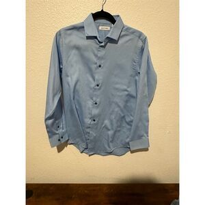 Calvin Klein Men's Dress Shirt Blue Long Sleeve Size 18 Spread Collar